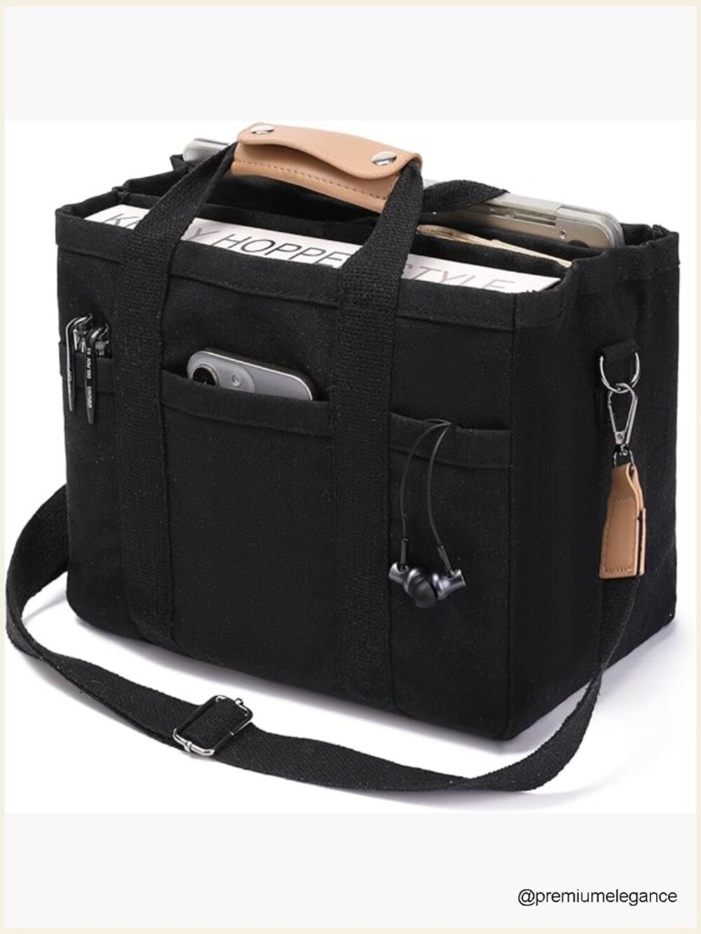 Large Canvas Tote Bag with Multiple Pockets Crossbody Shoulder Satchel